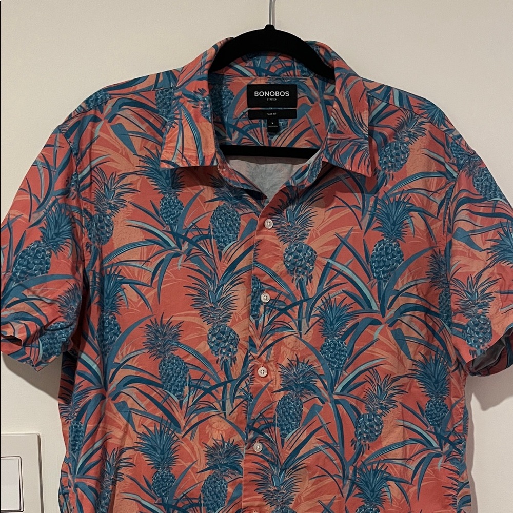 Bonobos Men's Pineapple Print Shirt - Coral and Teal